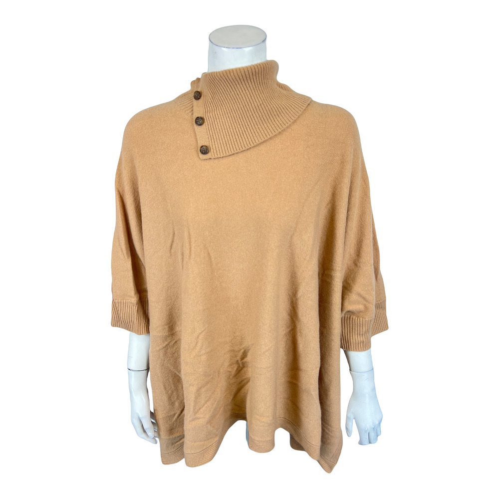 Soft by NAADAM 100% Cashmere Draped Button Neck Poncho Top Camel Missy One Size